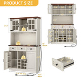 DWVO Coffee Bar Cabinet with Power Outlet/Lights, 72" Farmhouse Pantry Cabinet with Storage Shelves and 3 Drawers, Tall Liquor Cabinet Bar Cabinets for Home/Living Room, Antique White DWVO