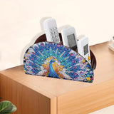 DoxQcs Wooden Half Moon Storage Box, DIY Diamond Art Painting TV Remote Box, Home Decorative Storage Boxes for Pen Phone Cosmetics Office Supplies-Peafowl DoxQcs