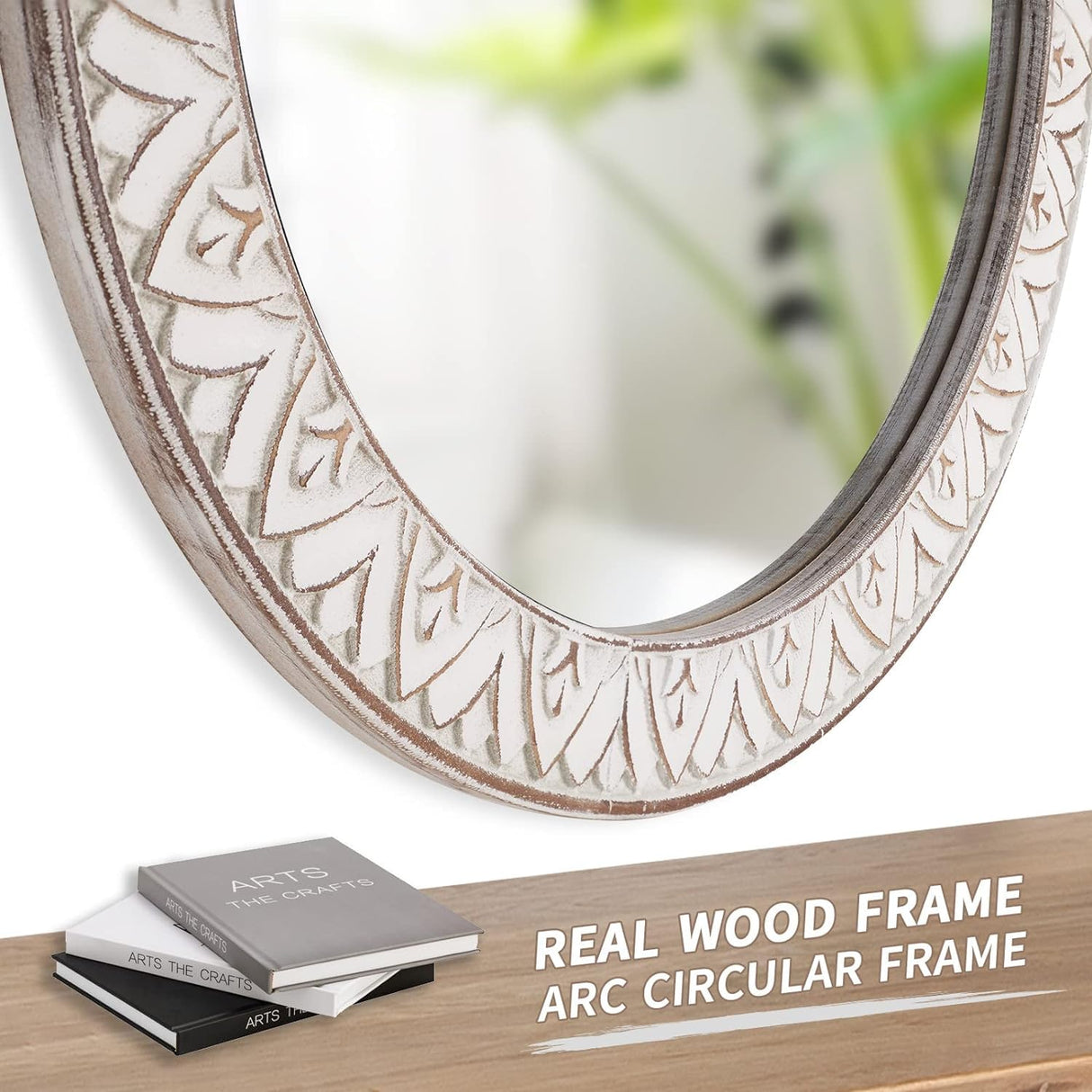 30" Round Wall Mirror, Farmhouse Wooden Frame Circle Mirrors, Rustic Large Decorative Wall Mounted Bathroom Mirror Distressed Hanging Mirrors for Living Room, Bedroom, Entryway, Fireplace, Hall fuxuiwy