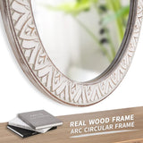 30" Round Wall Mirror, Farmhouse Wooden Frame Circle Mirrors, Rustic Large Decorative Wall Mounted Bathroom Mirror Distressed Hanging Mirrors for Living Room, Bedroom, Entryway, Fireplace, Hall fuxuiwy