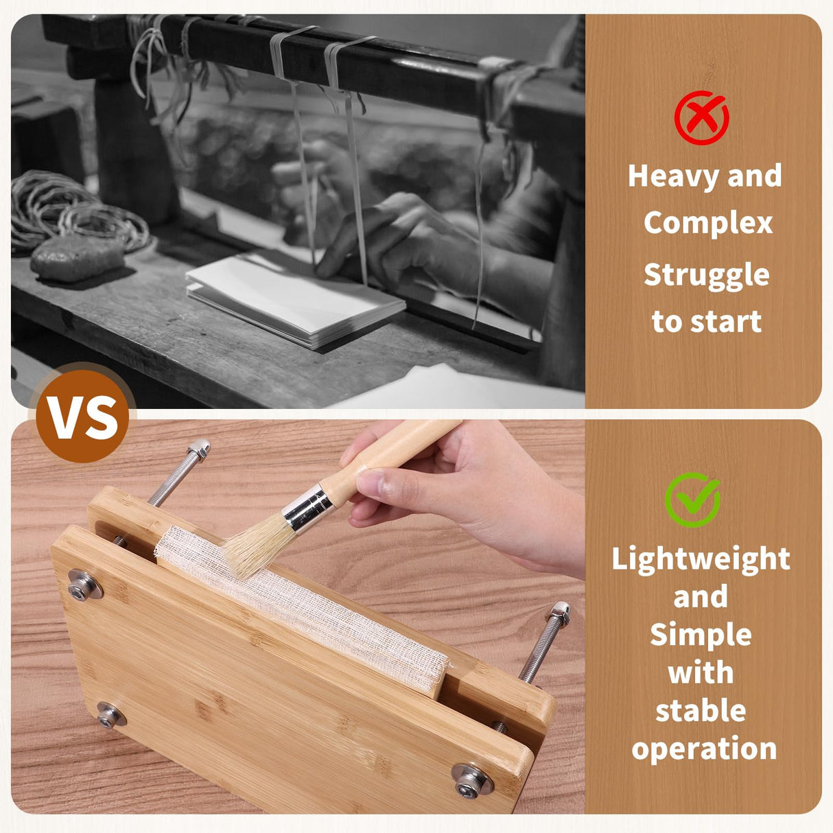 HEJIN Book Binding Kits, Bamboo Wood Book Press with Plastic Bone Folder, Waxed Thread, Book Binding Materials for Beginners Bookbinding Supplies HEJIN