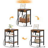 HOOBRO End Table with Charging Station and USB Ports, 3-Tier Nightstand with Adjustable Shelf, Small Side Table for Small Space in Living Room, Bedroom and Balcony, Rustic Brown BF112BZ01 HOOBRO