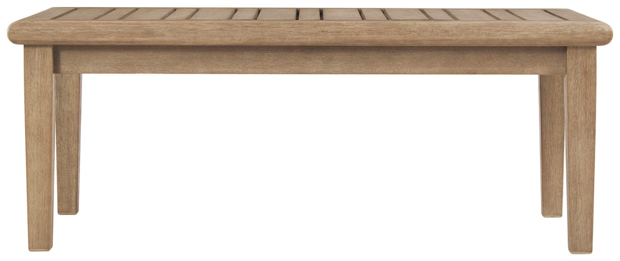 Signature Design by Ashley Gerianne Outdoor Rectangular Eucalyptus Wood Slat Top Coffee Table, Beige Signature Design by Ashley