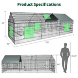 PawGiant Chicken Coop Chicken Run Pen for Yard with Cover 130"×40"×40" Outdoor Metal Portable Chicken Tractor Cage Enclosure Crate Outside for Small Animals Duck Rabbit Hen PawGiant