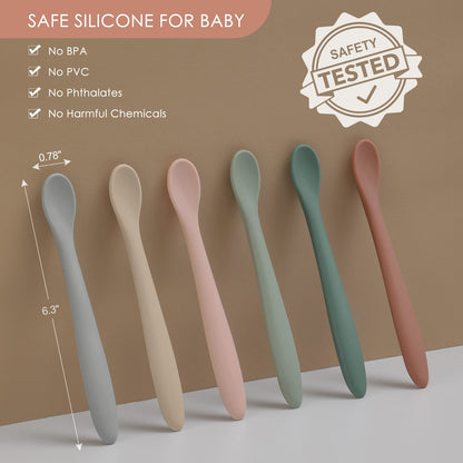 6-Piece Silicone Feeding Spoons for First Stage Baby and Infant, Soft-Tip Easy on Gums I Training Spoon | Baby Utensils Feeding Supplies, Dishwasher & Boil-proof