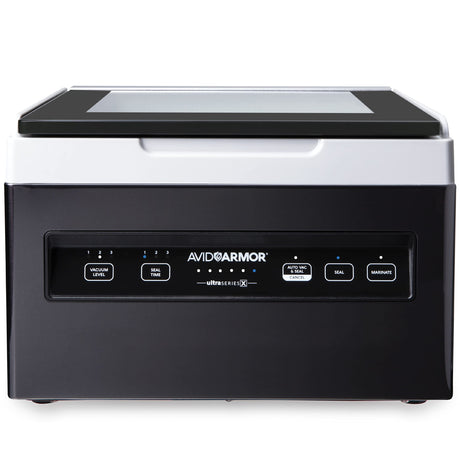 Avid Armor Chamber Vacuum Sealer Machine USVX Ultra Series 10" Seal Bar for Liquid-Rich Wet Foods, Cooking Sous Vide, Infusions. Compact Size Vacuum Chamber Sealer Black Color Great for the Countertop Avid Armor