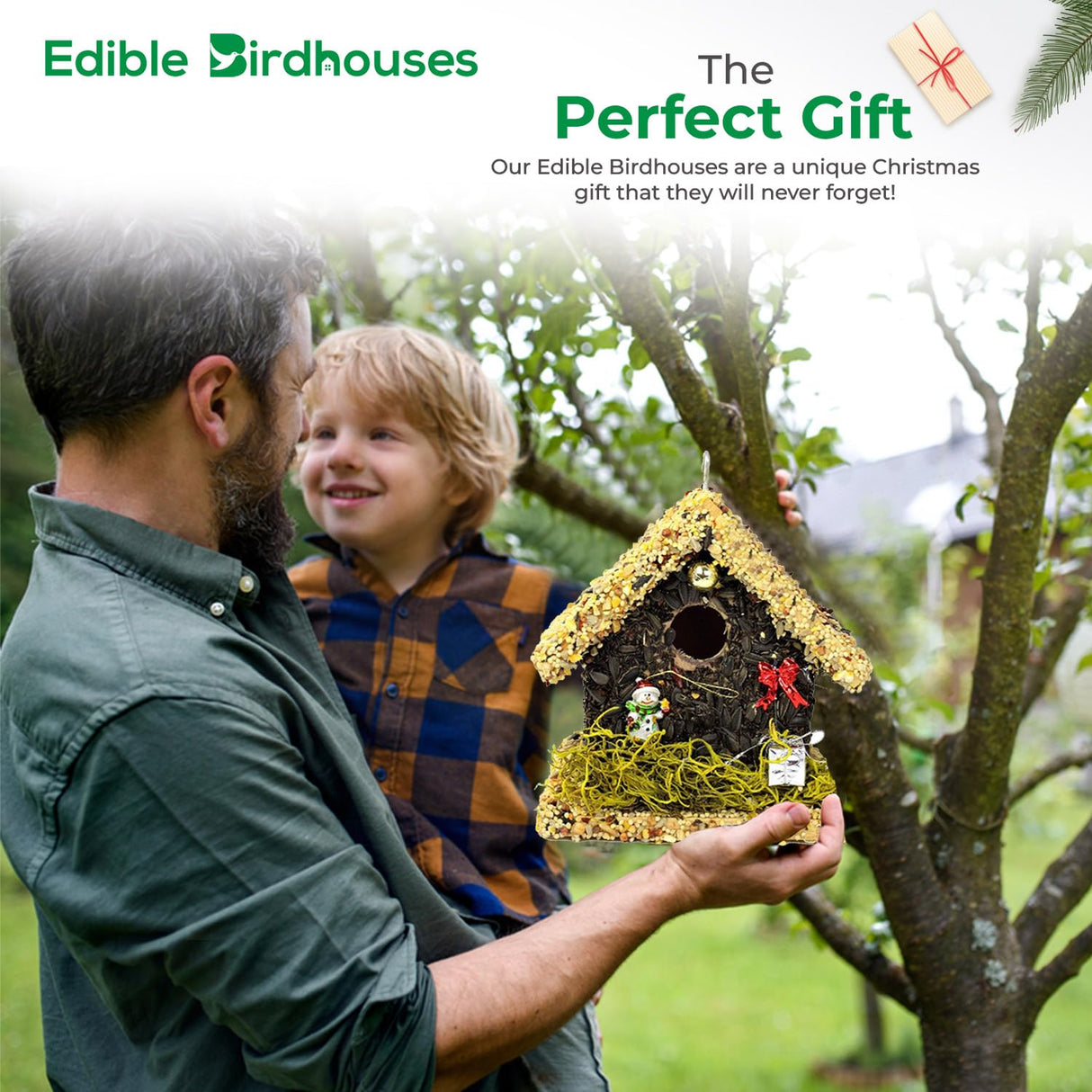 Edible Birdhouses Handmade Unique Wooden Birdhouse Covered w/Birdseed- Reseedable Bird Feeder-Made in USA- Holiday Design! (SL) EDIBLE BIRDHOUSES