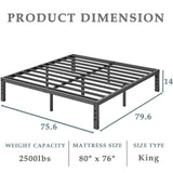 FSCHOS Bed-Frame, 14 Inch Metal Platform, No Box Spring Needed, Heavy Duty Bed Frame Easy Assembly, Noise Free, Black, King Size FSCHOS
