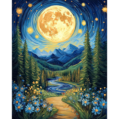 Natuyalo Paint by Numbers for Adults Beginners Paint by Number Kit Moon, DIY Acrylic Paint by Numbers Kits Forest Colorful Paintworks Artwork for Adults Beginner, 16x20 Inch