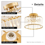 VIOLOEMI Crystal Gold Semi Flush Mount Ceiling Light Modern Hallway Light Fixture Metal Close to Ceiling Lamp for Kitchen Living Room Bathroom Entryway Bedroom(10.63 inch) VIOLOEMI