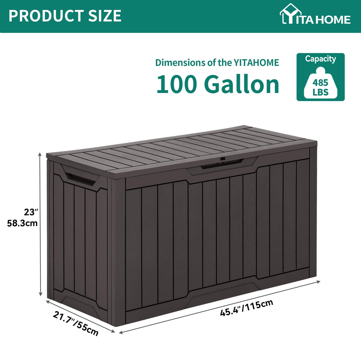 YITAHOME 100 Gallon Outdoor Storage Box, Large Water Resistant Resin Deck Box, Indoor Outdoor Lockable Storage Container for Patio, Garden, Cushions, Tools, Equipment (Dark Brown) YITAHOME