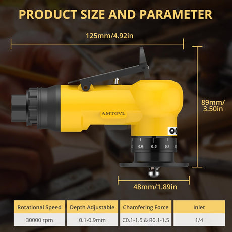 AMTOVL Air Chamfer Tool, Mini Pneumatic Chamfering Machine, 30000 RPM Pneumatic Chamfering Tool, 45 Degree Air Beveling Machine with 1/4 Inch Air Inlet for Metal, Wood, Acrylic Deburring and Trimming AMTOVL