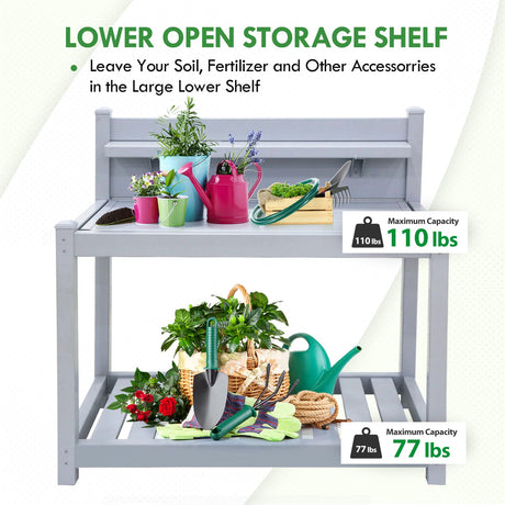 EAGLE PEAK Outdoor Indoor Maintenance Free Vinyl Garden Potting Bench, Waterproof Potting Table with Open Shelf, Lower Storage, 40inx21.6inx43.9in, Gray EAGLE PEAK