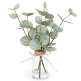 Muhanjia Artificial Eucalyptus Stems in Glass Vase with Faux Water,3Pcs Fake Plant with Double-Sided Green Leaves for Centerpiece(Double-Sided Green Eucalyptus) Muhanjia