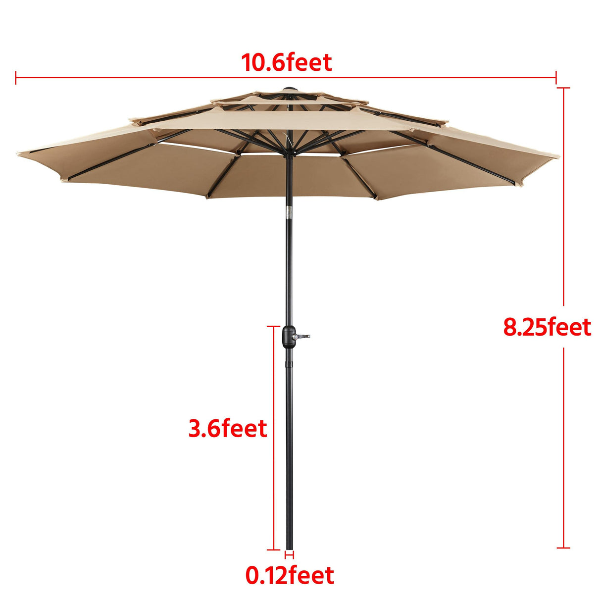 Yaheetech 3-Tier Patio Umbrella 10ft Vented Outdoor Canopy Sun Shade Large Market Table Umbrella Double-layer Cloth & Push-button Tilting for Yard/Garden/Park Tan Yaheetech
