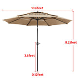 Yaheetech 3-Tier Patio Umbrella 10ft Vented Outdoor Canopy Sun Shade Large Market Table Umbrella Double-layer Cloth & Push-button Tilting for Yard/Garden/Park Tan Yaheetech