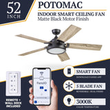 Prominence Home Potomac, 52 Inch Industrial Style Smart Ceiling Fan with Light, Remote Control, Dual Finish Blades, Compatible with Alexa and Google Assistant - 51639-01 (Matte Black) Prominence Home