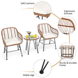 Tangkula 3 Pieces Patio Conversation Bistro Set, Outdoor Wicker Furniture w/Round Tempered Glass Top Table & 2 Rattan Armchairs, Bistro Chat Set w/Seat Cushions for Porch, Backyard, Garden Tangkula