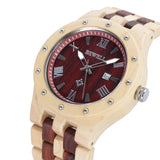 BEWELL W109A Natural Wood Watches for Men Quartz Date Lumious Pointers (Maple and Red Sandalwood) BEWELL