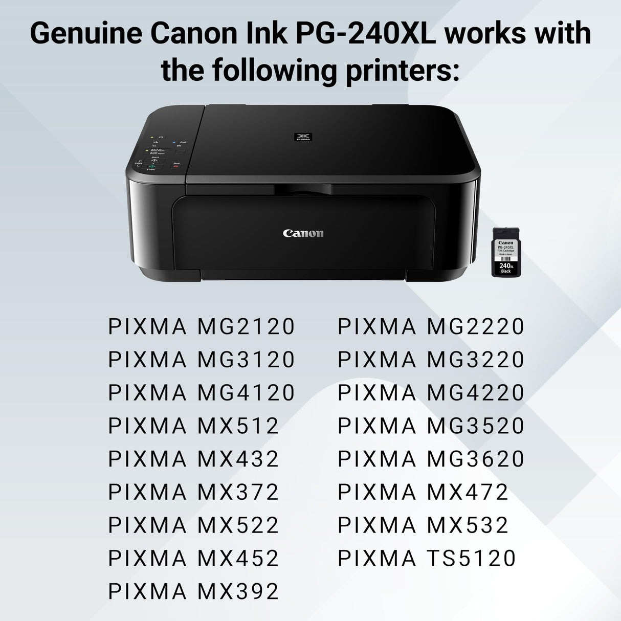 Canon PG-240 XL Genuine Black Ink Cartridge, Compatible with MG2120/3120/4120, MX512/432/472/372/392/522/532/452, MG2220/3220/4220/3520/3620, TS5120 Canon