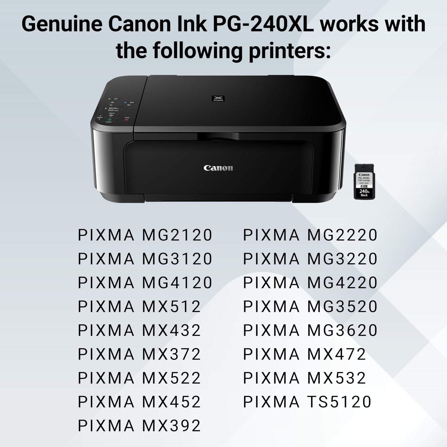 Canon PG-240 XL Genuine Black Ink Cartridge, Compatible with MG2120/3120/4120, MX512/432/472/372/392/522/532/452, MG2220/3220/4220/3520/3620, TS5120