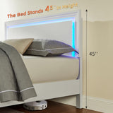 Cherytika Queen Wood Bed Frame with Headboard and Footboard, Farmhouse Queen Bed with RGB LED Light, Wood Slats Support, Noise-Free, Sturdy Structure, Easy Assembly, White Cherytika