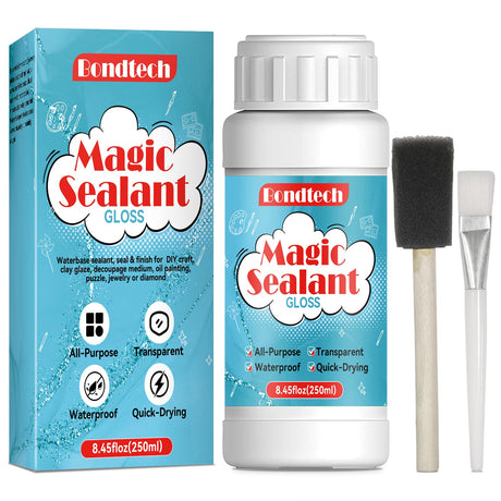 8 OZ Gloss Sealer, Glue & Finish, Air Dry Clay Glaze, Clear Decoupage Glue, Waterbase Clay Varnish for DIY Crafts, Wood, Paper, Art Projects, Craft, Painting, Puzzle,Ceramics,Magic Sealant 250 ML Bondtech