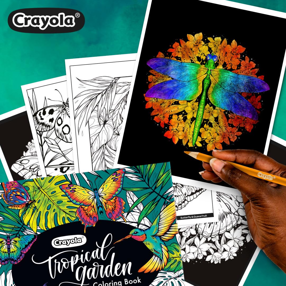 Crayola Tropical Garden Adult Coloring Book (40pgs), Adult Coloring Pages, Stress Relief Activity, Gift for Teens & Adults, 9+ Crayola