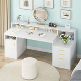 YOMILUVE Computer Desk with 3 Drawer & Storage Shelves, Home Office Desk with File Drawer & Cabinet, Writing Study Table with Long Monitor Stand & Printer Shelf, Executive Desk, White YOMILUVE