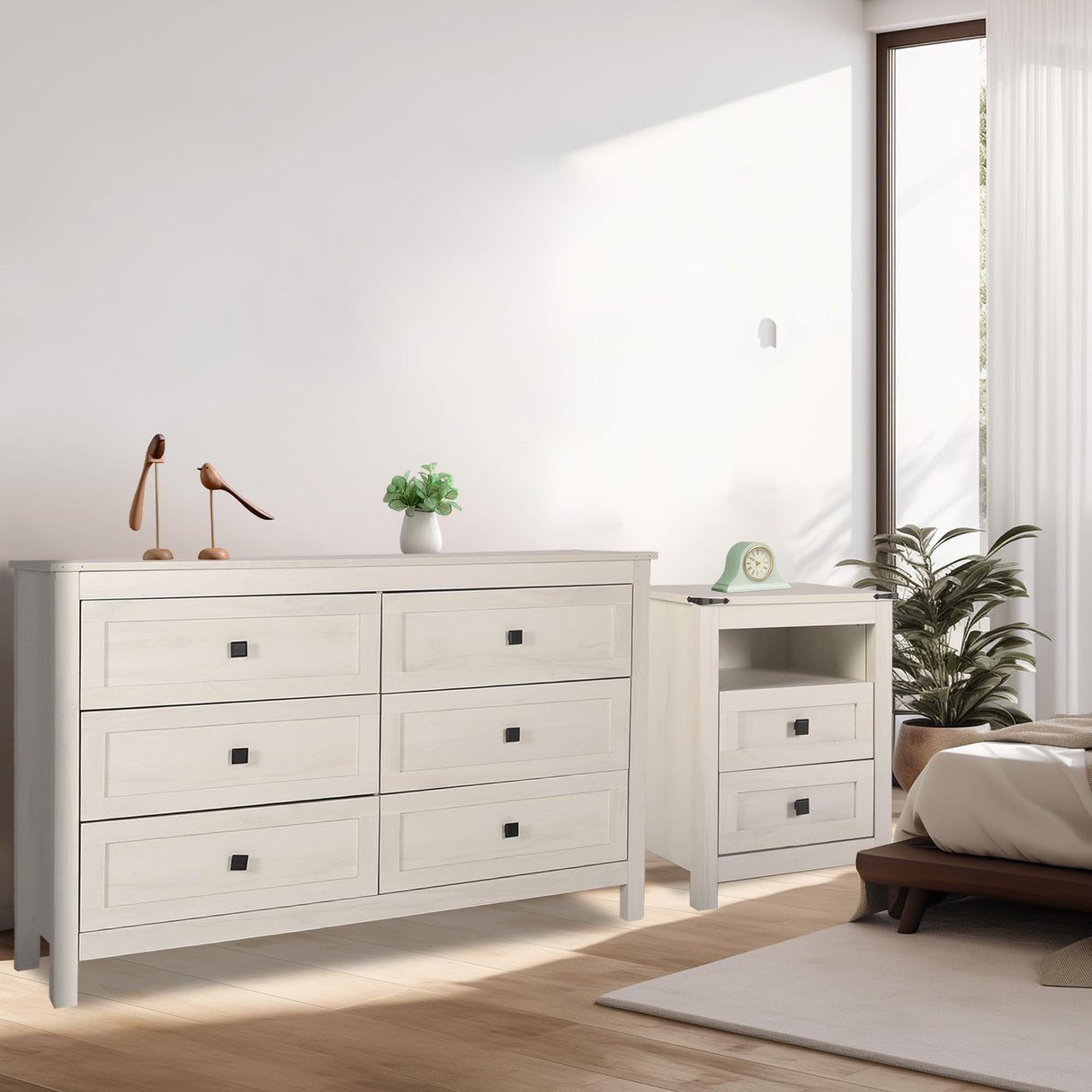 CATMIX Farmhouse Drawers Dresser, Wood Double Dresser Chest of Drawers Wide Storage Organizer Cabinet for Bedroom, Living Room (Rustic Beige, Combo Pack 6+2) CATMIX