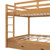Queen Over Queen Size Bunk Bed with Trundle for Kids/Adults,Solid Wood Bunk Bed Frame Queen Size with Ladder & Safety Guardrails,Wood Color Bellemave