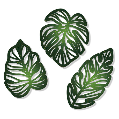 Zzbakress 3 Pcs Wooden Palm Leaves Wall Art Tropical Leaf Wall Art Natural Plant Wall Decor Tropical Plant Wall Sculptures for Living Room Kitchen Bedroom Garden (Farmhouse, Leaves-A) Zzbakress