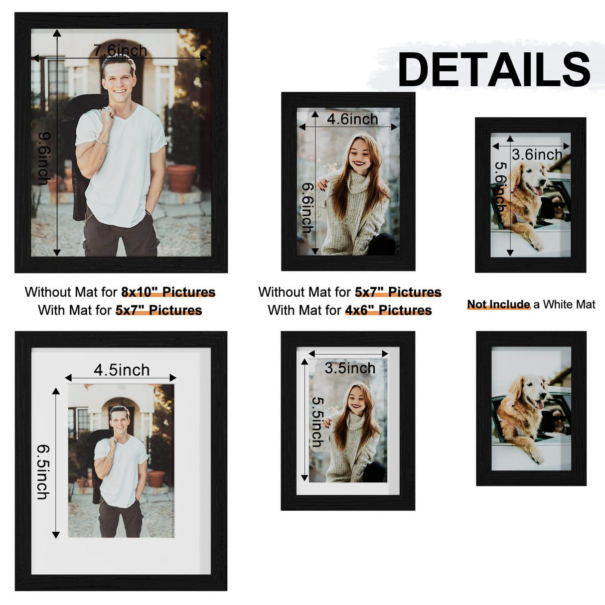 Vittanly 10 Pack Picture Frames Collage Wall Decor, Gallery Wall Frame Set for Wall or Tabletop Display, Multi Sizes with Two 8x10, Four 5x7, and Four 4x6 Photo Frames, Black Vittanly