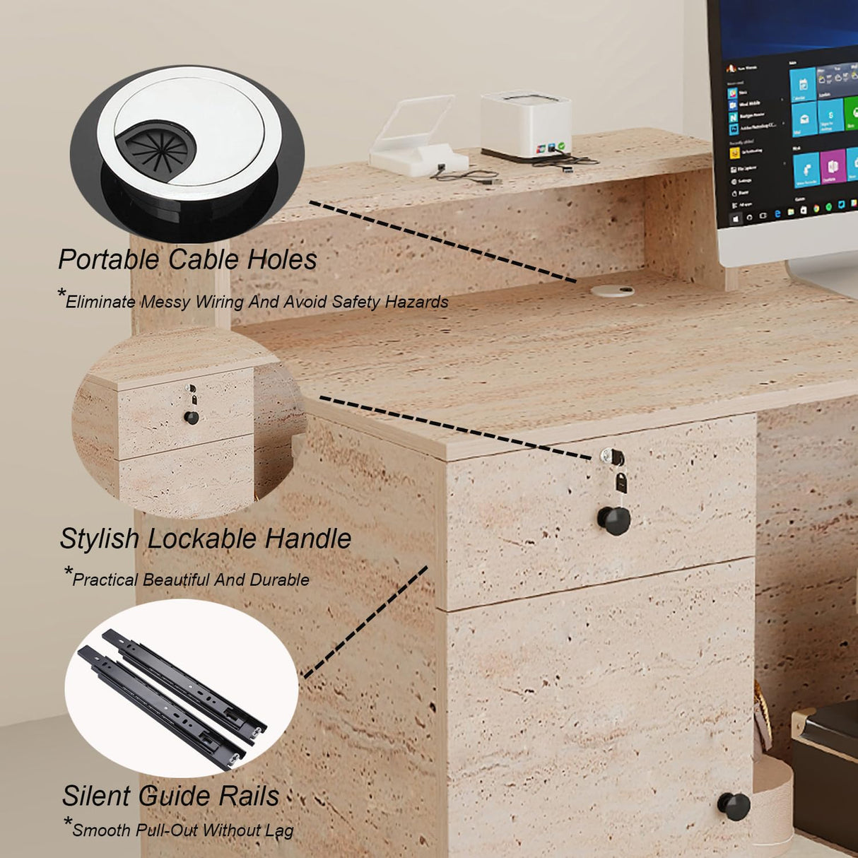 Front Reception Desk with Counter - Wood Modern with Storage Drawer for Salon Retail Office Checkout Barber Counter Table Mostrador para Negocio,Black + Stone/Right - 39.4″x19.6″x41.3″ CANYIHB