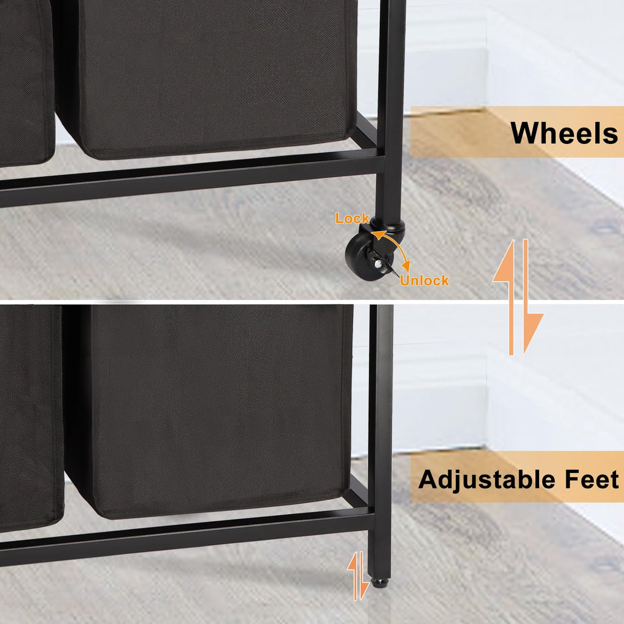 Timberer Laundry Hamper, Laundry Sorter, Rolling Laundry Basket with Wheels, 2 Shelves, 18 Gal(68L), Pull-Out and Removable Oxford Fabric Bags, for Laundry Room, Black and Rustic Brown Timberer