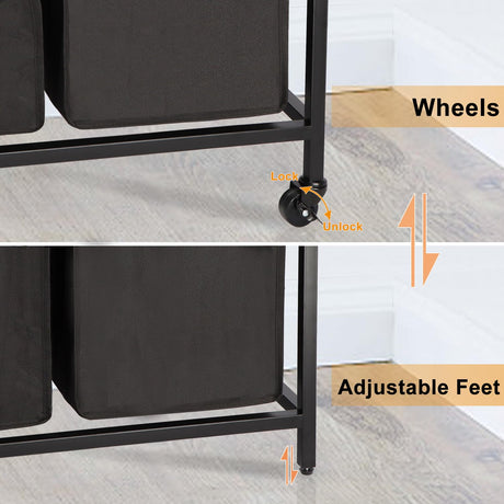 Timberer Laundry Hamper, Laundry Sorter, Rolling Laundry Basket with Wheels, 2 Shelves, 18 Gal(68L), Pull-Out and Removable Oxford Fabric Bags, for Laundry Room, Black and Rustic Brown Timberer
