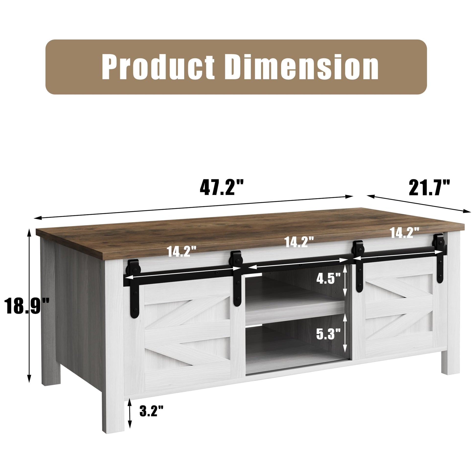 Furmax Coffee Table with Storage and Sliding Barn Doors, Farmhouse Living Room Table with Adjustable Shelves, Wood Rustic Center Table for Home Living Meeting Room (Antique White) - WoodArtSupply