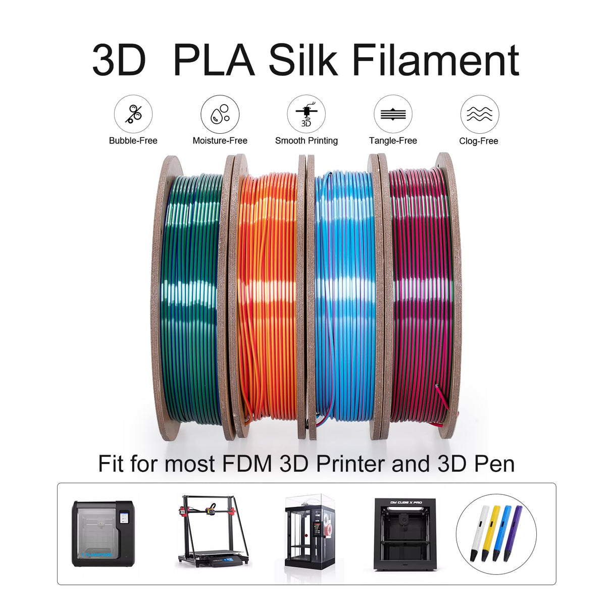 Kretrum Silk PLA 3D Printer Filament Dual Color Refills 1.75 mm Color Changing Bundle Dimensional Accuracy +/- 0.02 mm 250g x 4 Spools (Rose & Blue, Red & Gold, Violet & Green, Blue & Green) Kretrum