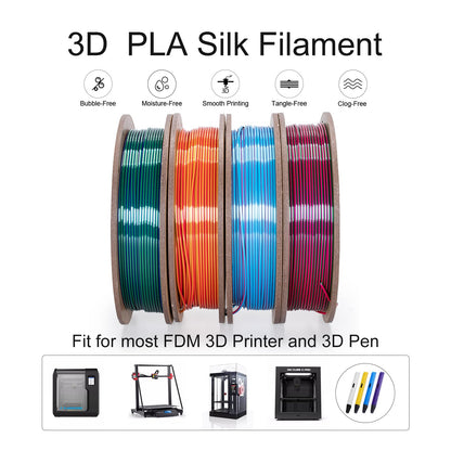 Kretrum Silk PLA 3D Printer Filament Dual Color Refills 1.75 mm Color Changing Bundle Dimensional Accuracy +/- 0.02 mm 250g x 4 Spools (Rose & Blue, Red & Gold, Violet & Green, Blue & Green) - WoodArtSupply