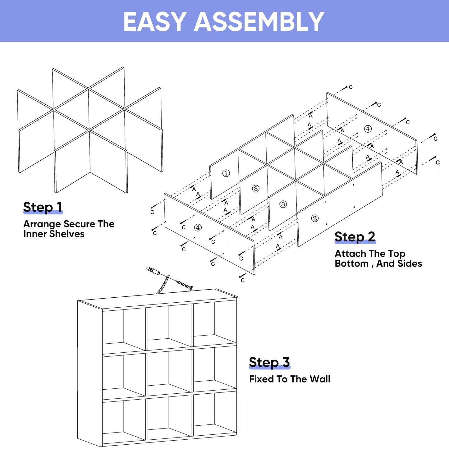 ZenStyle 9 Cube Storage Shelf Organizer, Wooden Bookshelf System Display Cube Shelves Compartments, Customizable W/ 5 Removable Back Panels (White)