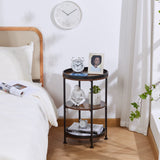 Dulcii Side Table, Round End Table with 3 Storage Shelves for Living Room, Bedroom, Nightstand with Steel Frame for Small Spaces, Industrial Round Sofa Table, Outdoor Accent Coffee Table, Rustic Brown Dulcii