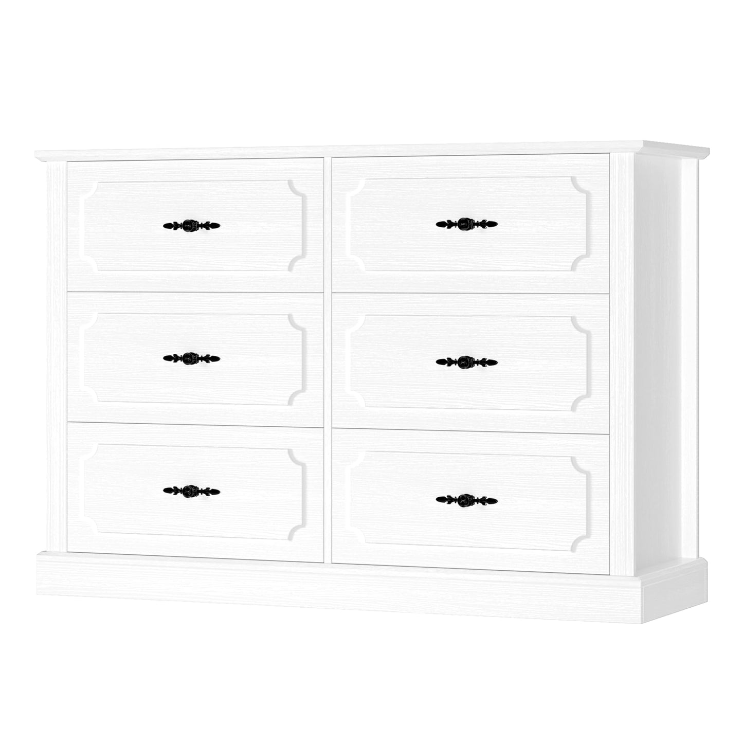 finetones White Dresser 6 Drawer, 47.2'' White Dresser Chest of Drawers, Farmhouse Wide Dresser White Chest of Drawers with Designed Drawer Surfaces, 6 Drawer Dresser Storage Organizer - WoodArtSupply