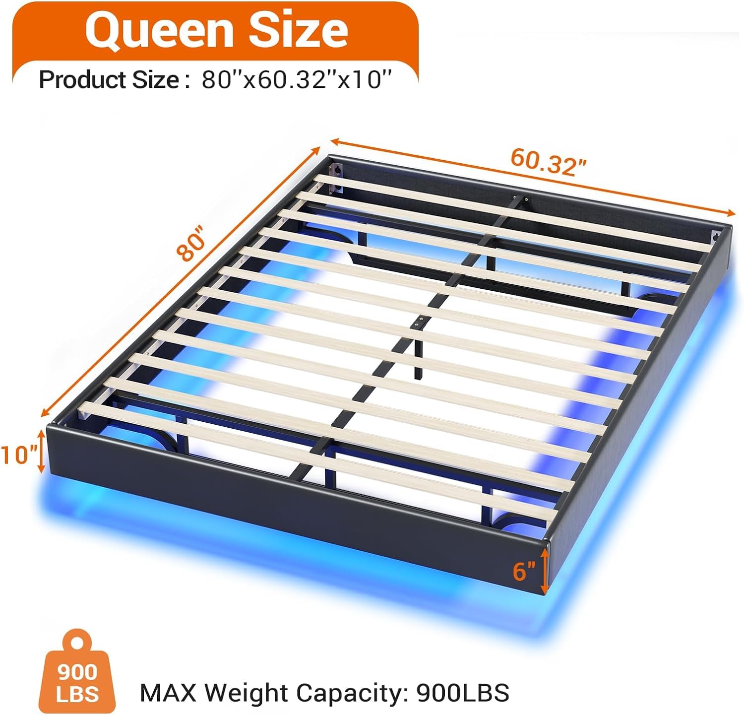 Hasuit Floating Queen Bed Frame with LED Lights - Modern Black Platform Design, No Box Spring Needed - WoodArtSupply