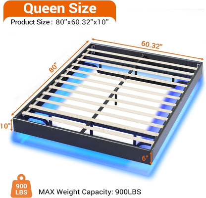 Hasuit Floating Queen Bed Frame with LED Lights - Modern Black Platform Design, No Box Spring Needed - WoodArtSupply