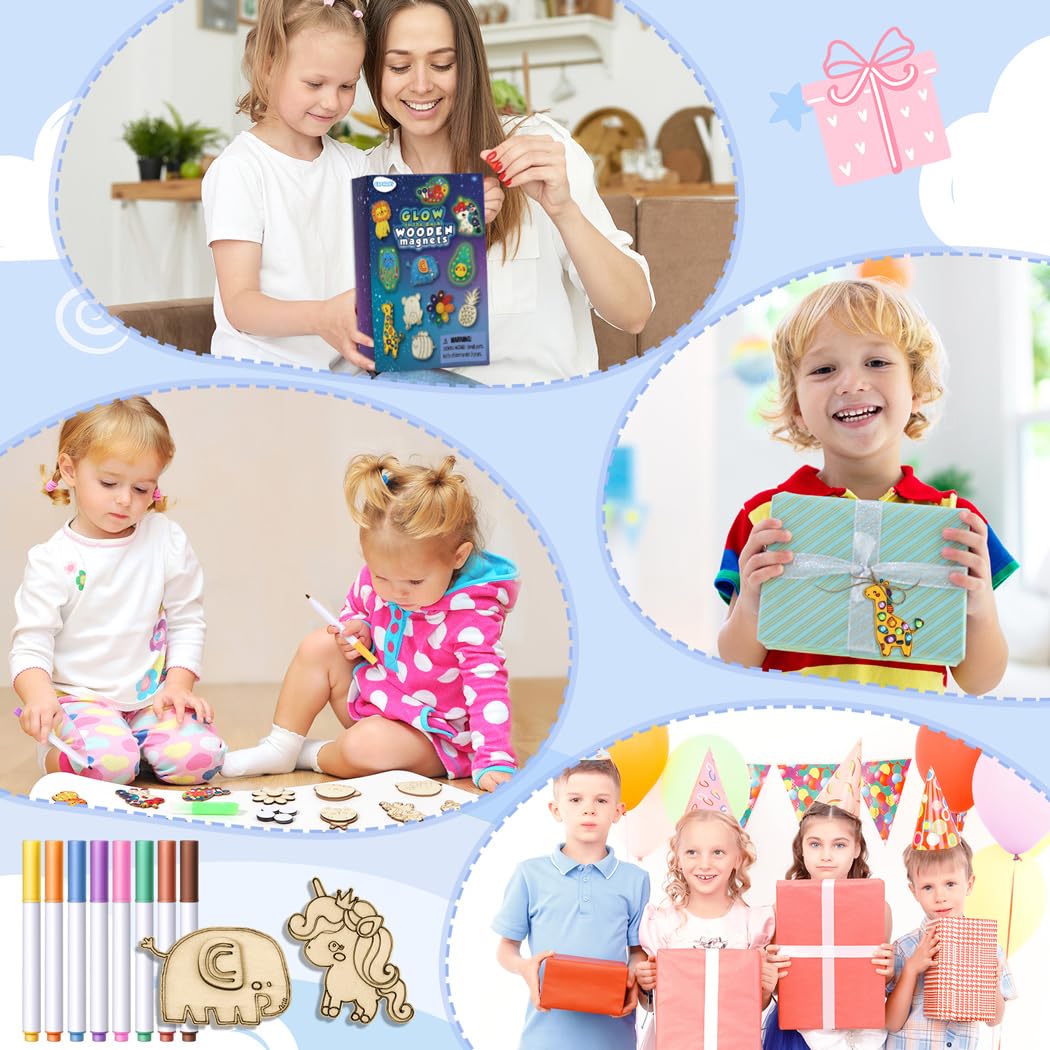EAPHANT Kids Crafts, 15 PCS Arts and Crafts Painting Kits for Kids Activities Wooden Magnets to Paint EAPHANT