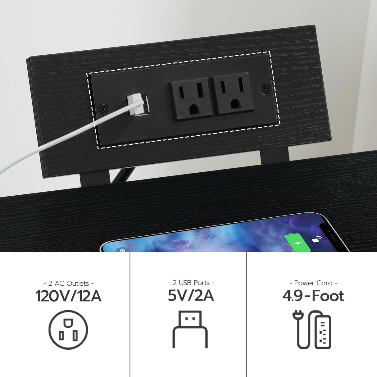 HOOBRO Nightstand with Charging Station, Bedside Table with LED Lights and 2 Fabric Drawers, End Table with Outlets and USB Ports, Small Night Stand for Bedroom, Black BB118UDBZ01 HOOBRO