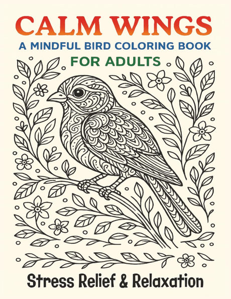 Calm Wings A Mindful Bird Coloring Book for Adults: Stress Relief & Relaxation 50 Beautiful Designs to Color and Keep 8.5" x 11" Size Great Gift for Holiday, Birthday, etc Majosta