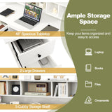 GLOBALWAY48” Computer Desk, Study Writing Desk with 5-Cube Hutch, 2 Drawers & Charging Station, Home Office Workstation for Living Room, Study & Bedroom, White Giantex