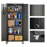 Aobabo 72" H Metal Storage Cabinet on Wheels for Garage, Digital Locking Steel Storage Cabinet with 2 Pegboard and 4 Adjustable Shelves, Black, Assembly Required Aobabo