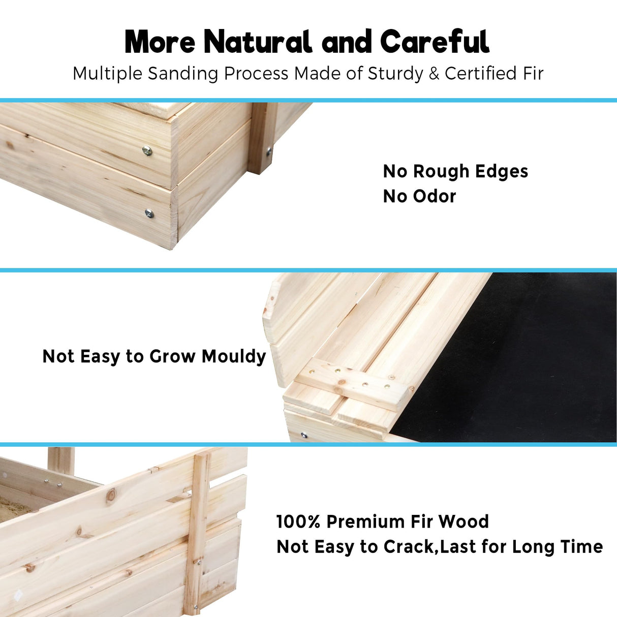 FUNTOK Kids Sandbox with Lid and Cover, Wooden Sandbox with Canopy UV-Resistant and Height Adjustable Roof, Sand Box with 2 Bench Seats for Backyard Outdoor Play(45.2x45.2in) FUNTOK